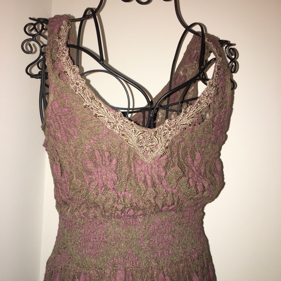 Free People Embroidered dress XS burgundy brown slip - Picture 5 of 5